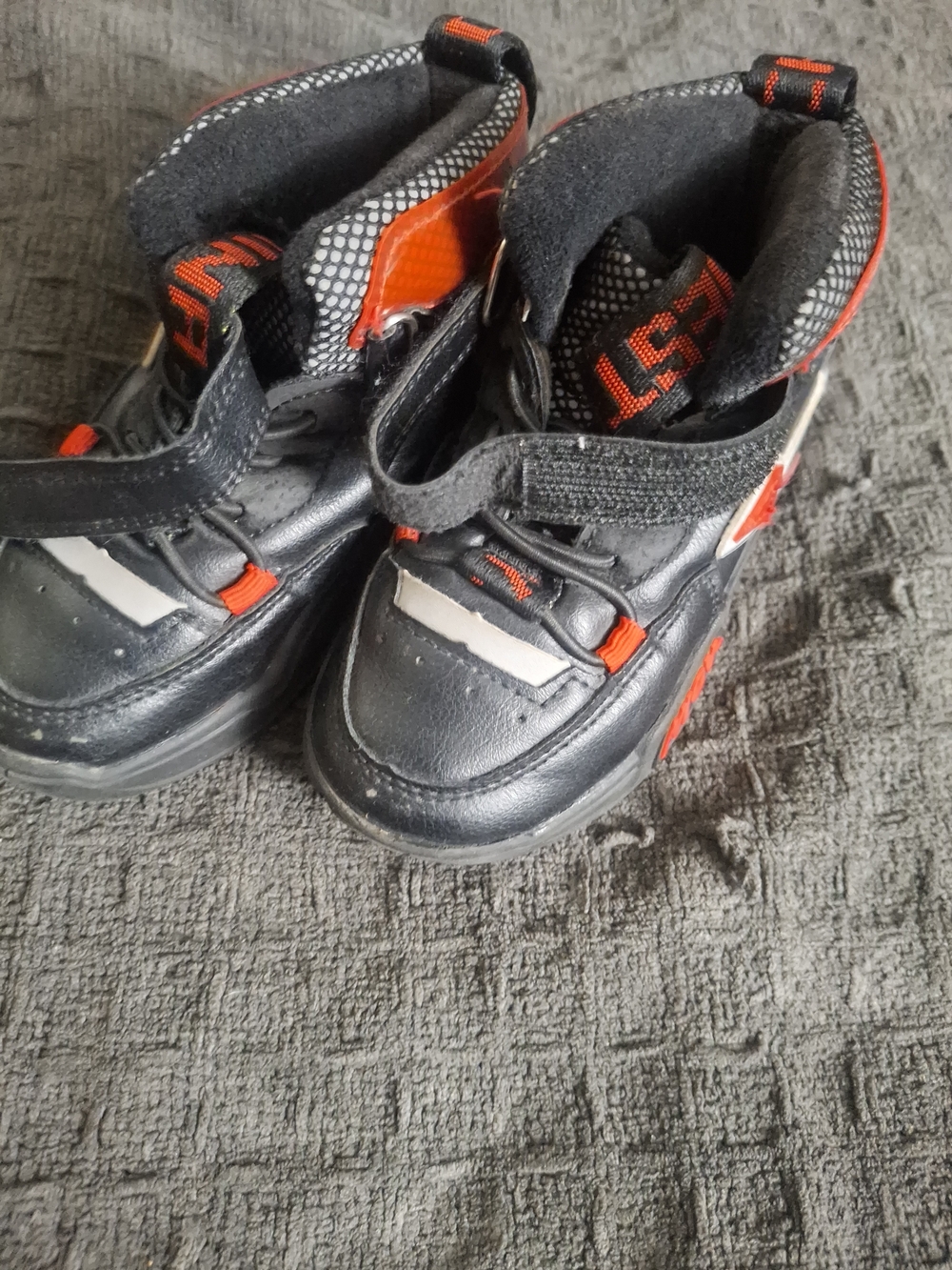 Kids Black and Orange High-Top Sneakers - Velcro Closure